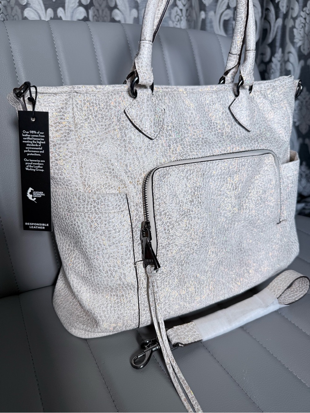 Aimee Kestenberg Sunbury Iridescent Holographic Genuine Leather Tote Satchel - Picture 6 of 12